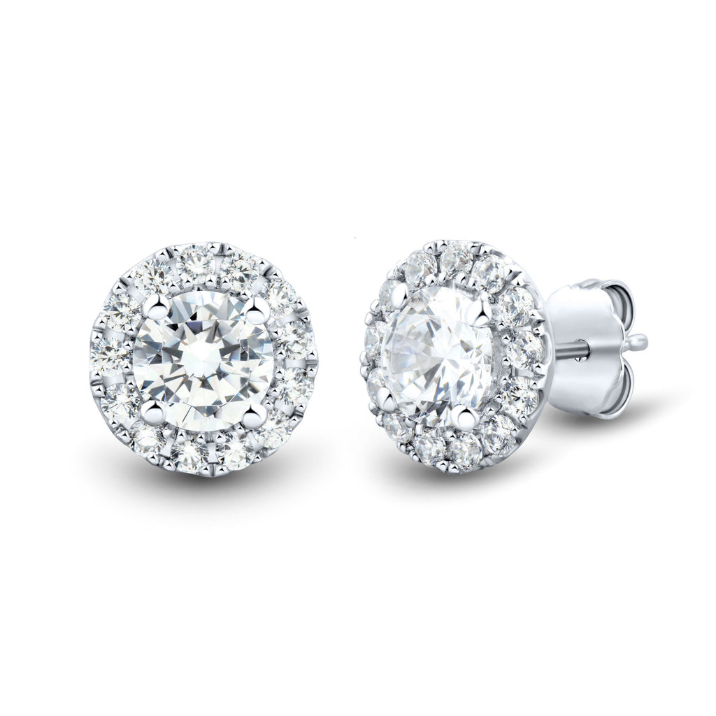 1 CTW AGI Certified Lab Grown Diamond Halo Stud Earrings in 14K White Gold (F-G/VS)-2