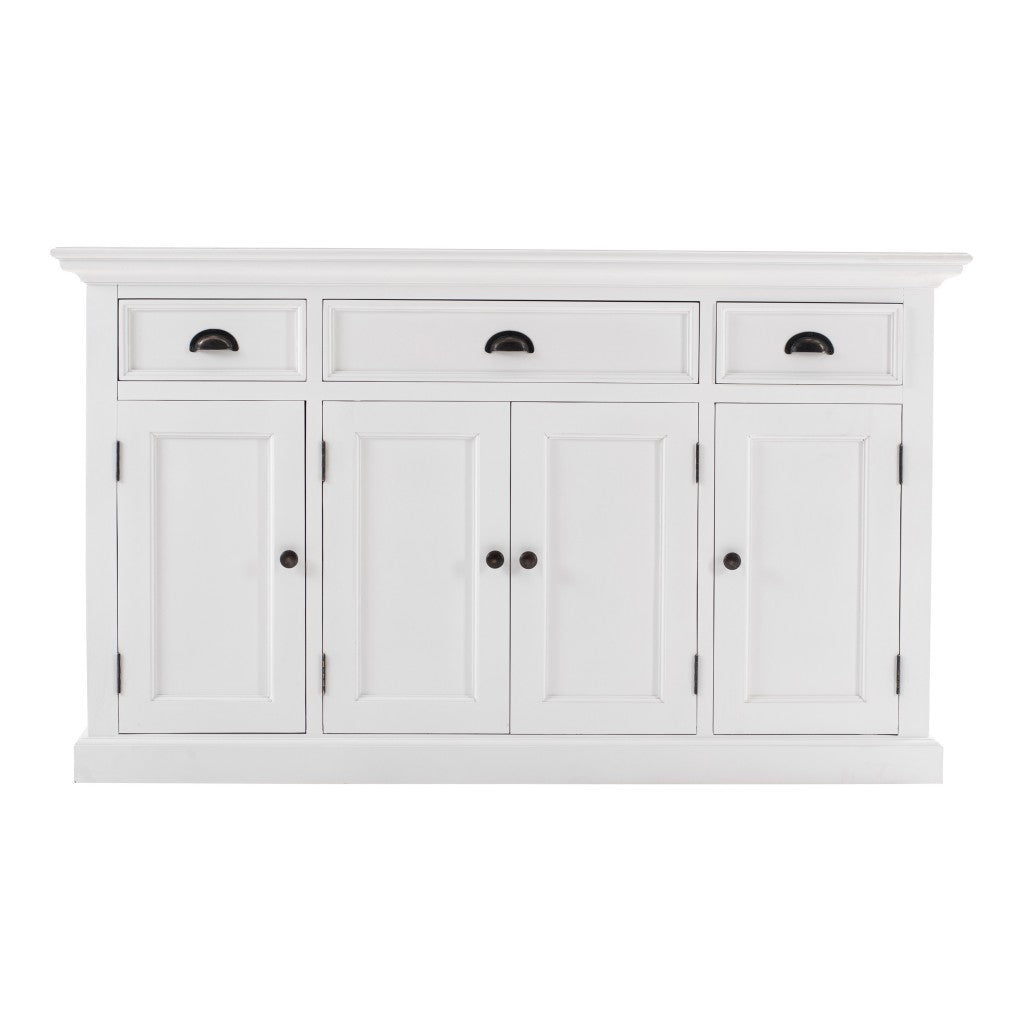 57" White Solid Wood Three Drawer Sideboard-1