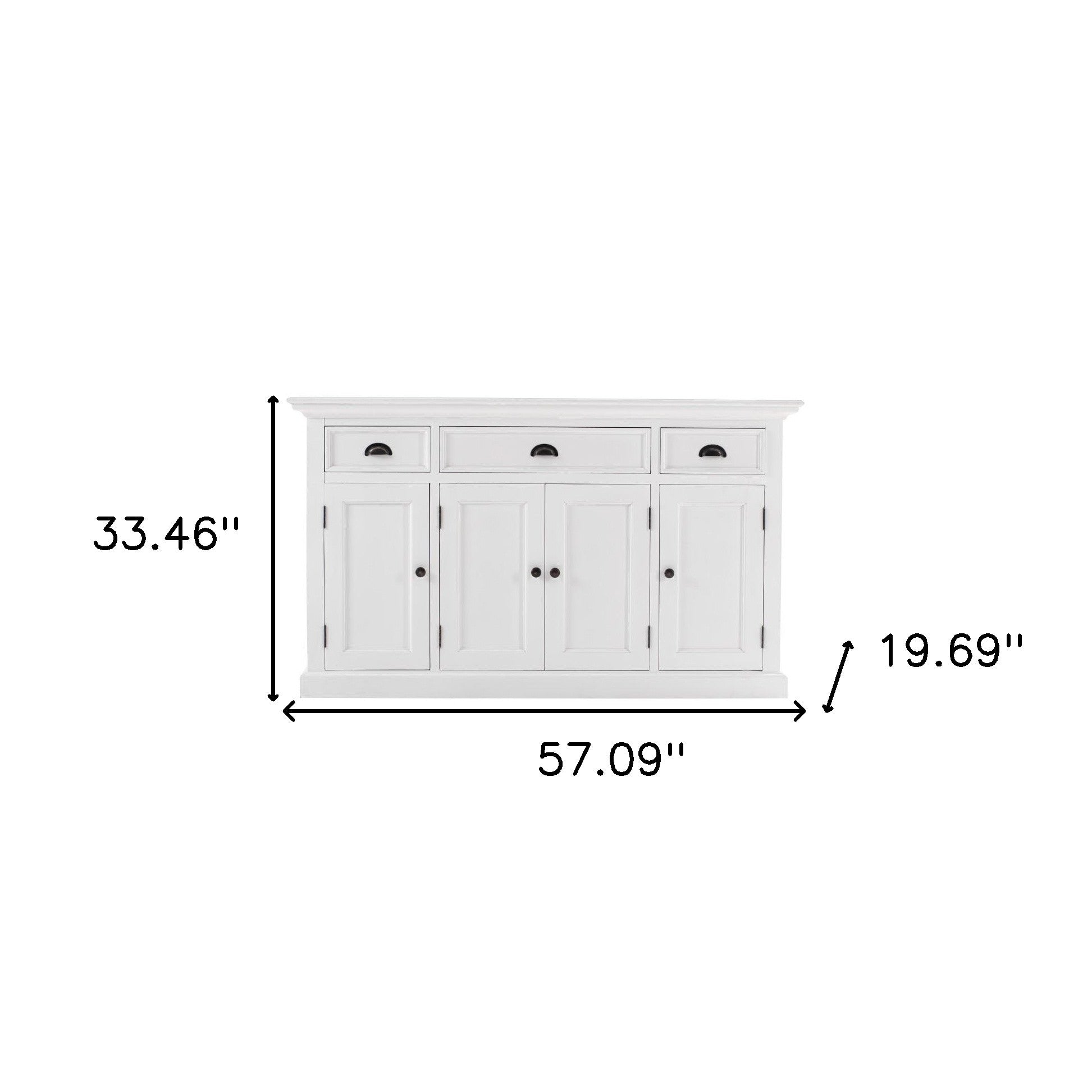 57" White Solid Wood Three Drawer Sideboard-7
