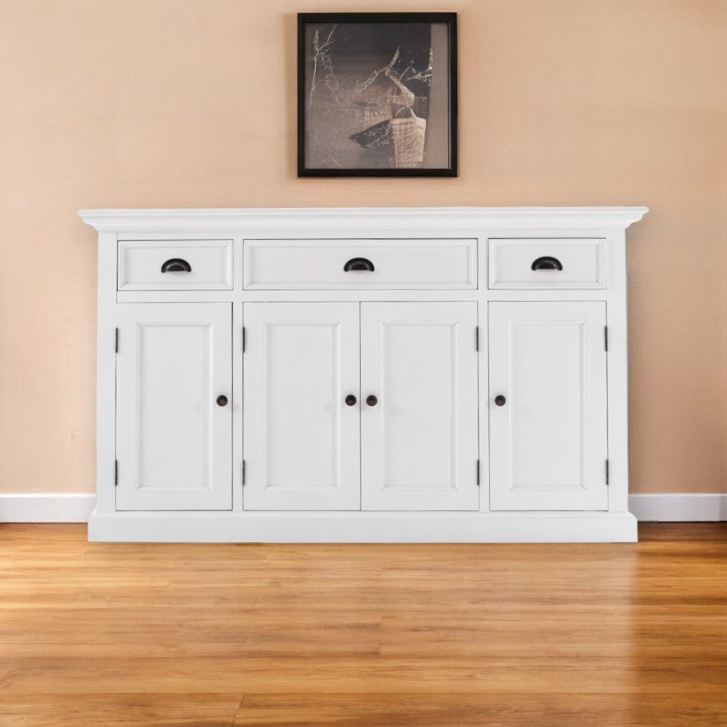 57" White Solid Wood Three Drawer Sideboard-0