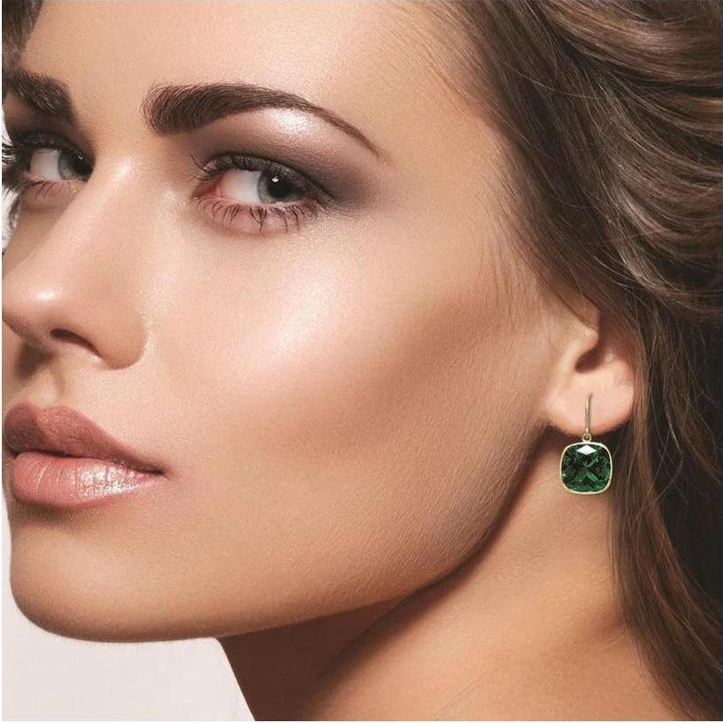 Luxurious 4.50CTW Lab Grown Cushion Cut Emerald Drop Earrings in 925 Sterling Silver - 8mm Square Gems-1