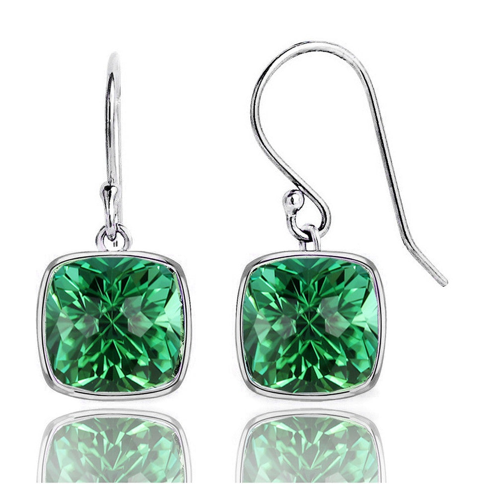 Luxurious 4.50CTW Lab Grown Cushion Cut Emerald Drop Earrings in 925 Sterling Silver - 8mm Square Gems-0