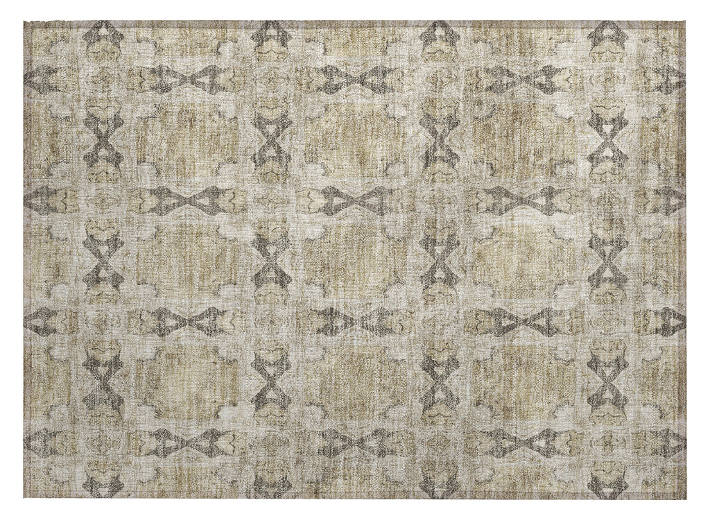 2' X 3' Beige and Gray Floral Medallion Washable Non Skid Indoor Outdoor Area Rug-1