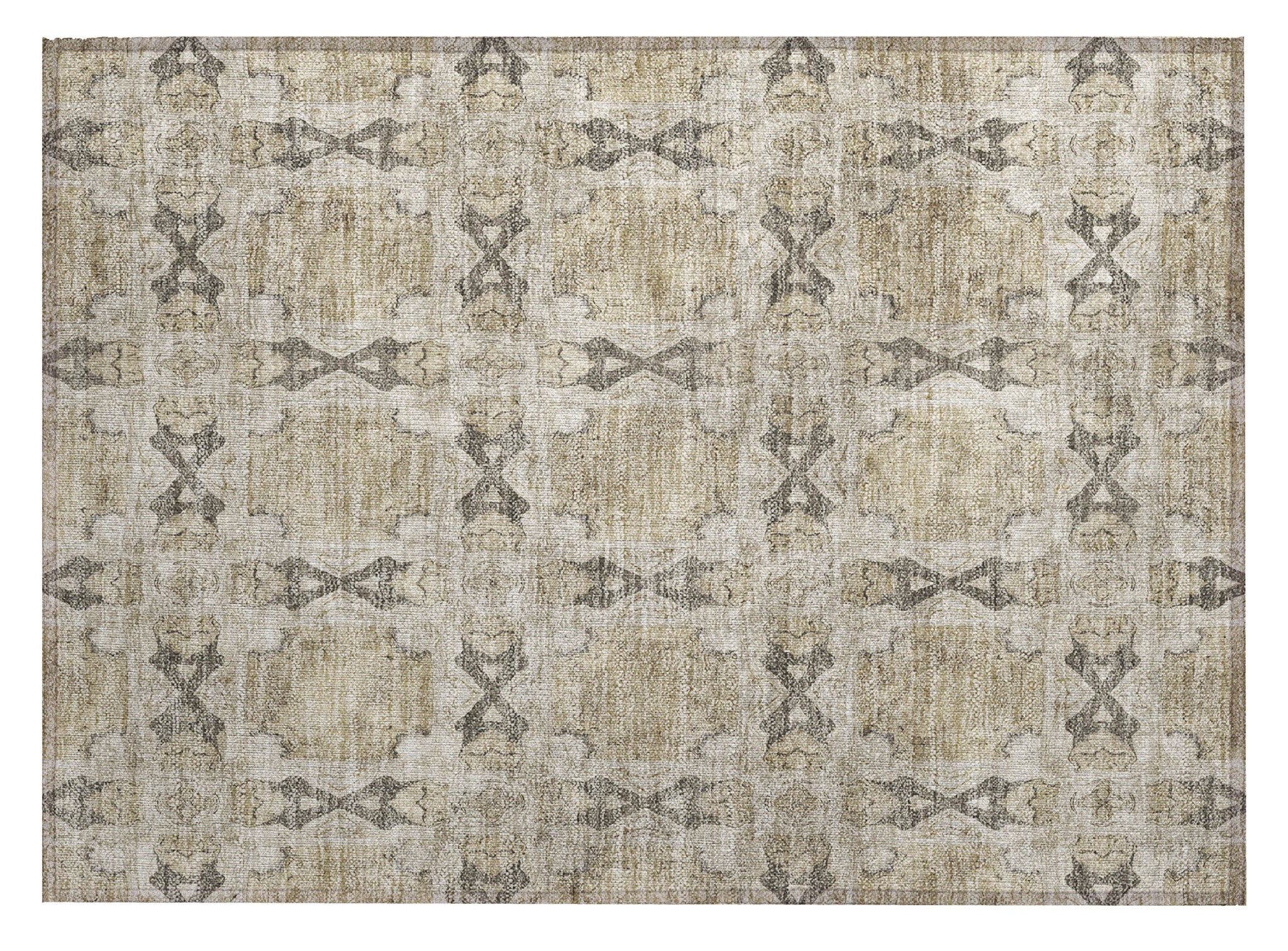 2' X 3' Beige and Gray Floral Medallion Washable Non Skid Indoor Outdoor Area Rug-1