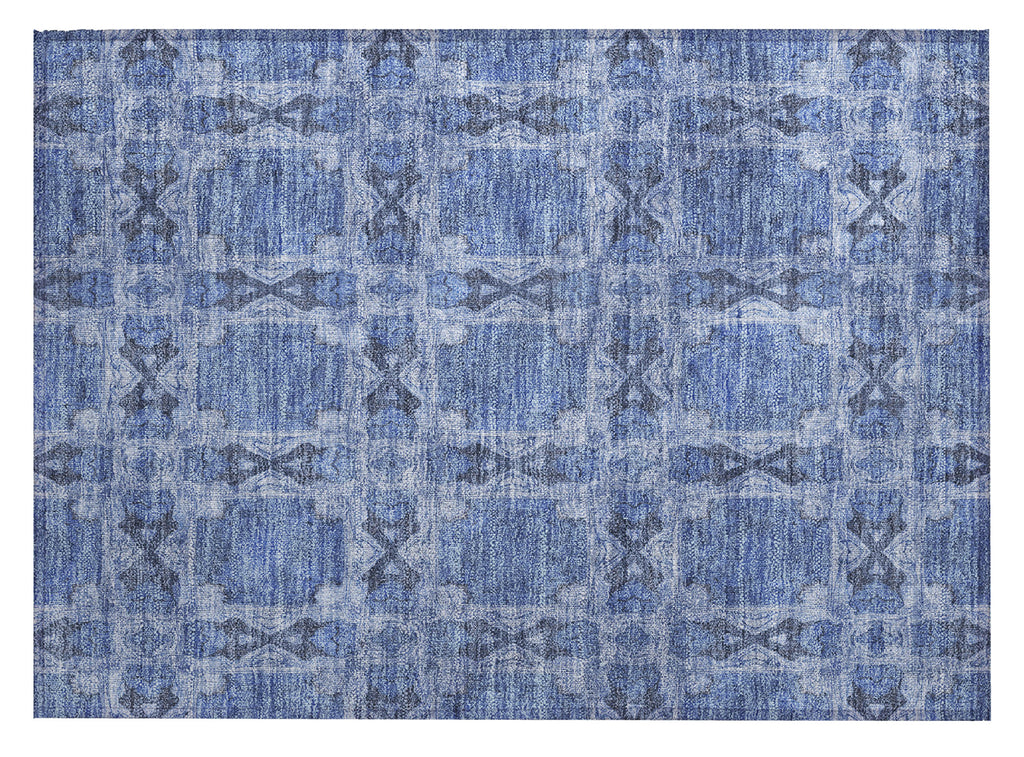 2' X 3' Denim Blue and Gray Floral Medallion Washable Non Skid Indoor Outdoor Area Rug-1