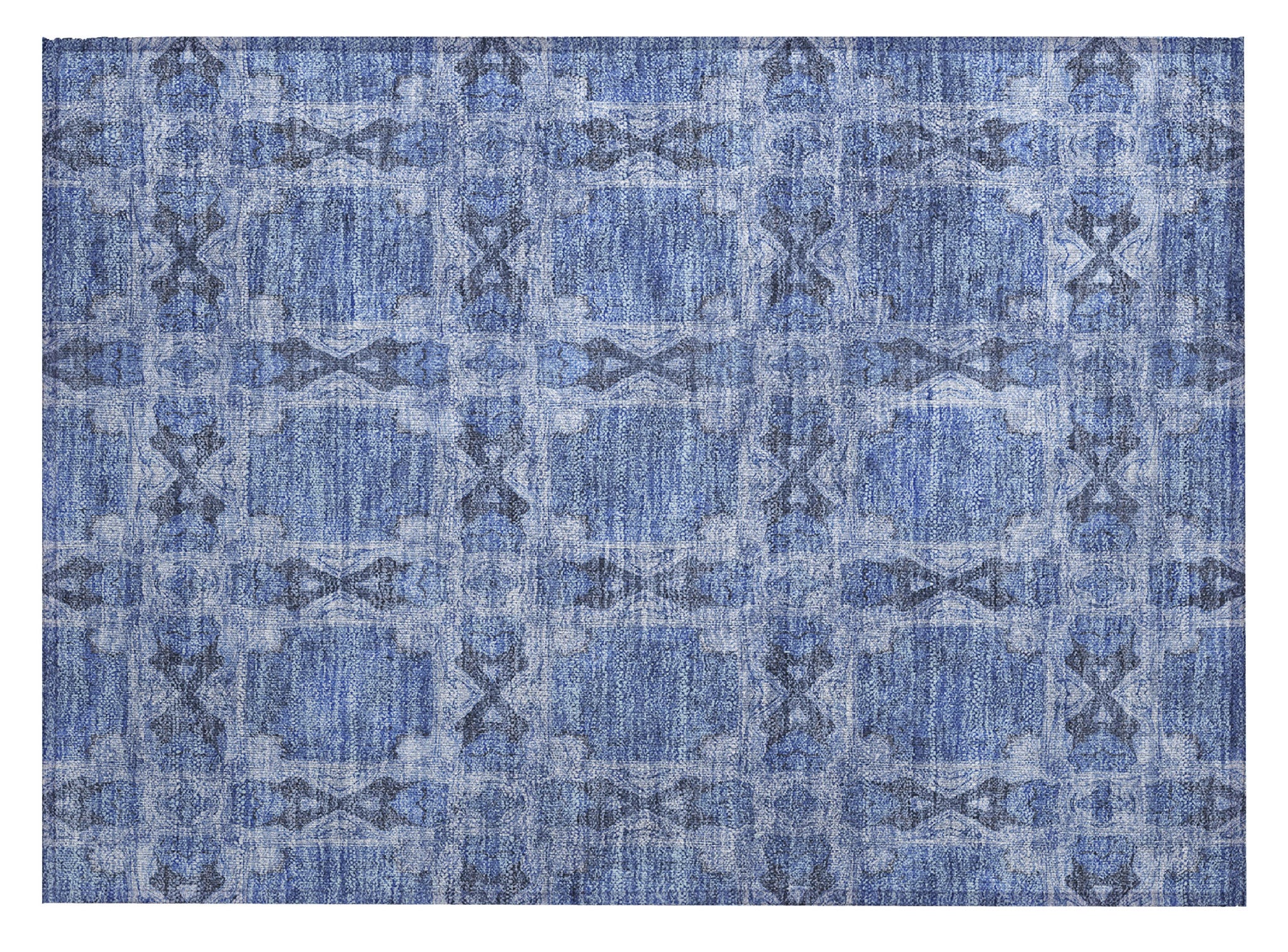 2' X 3' Denim Blue and Gray Floral Medallion Washable Non Skid Indoor Outdoor Area Rug-1