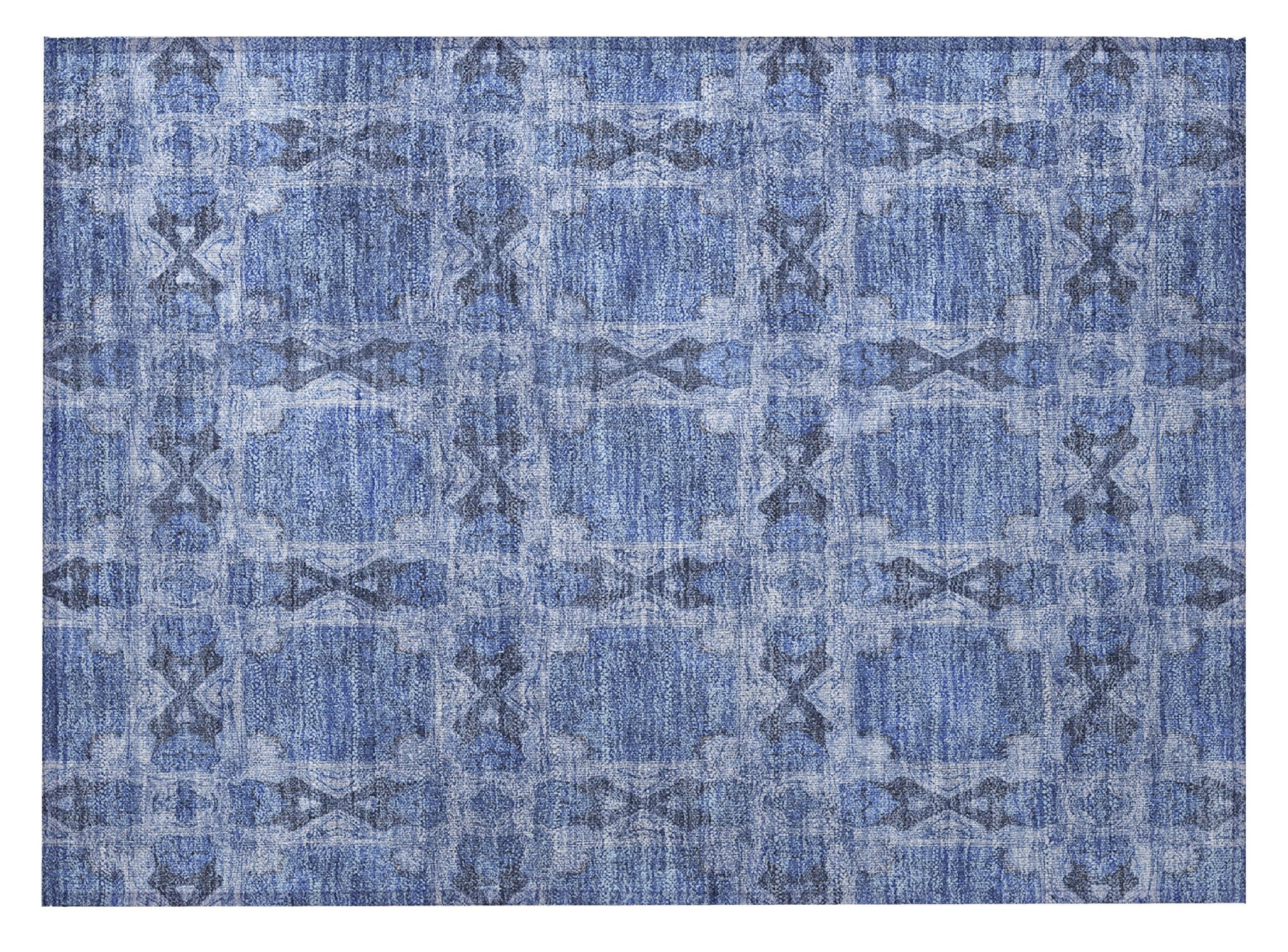 2' X 3' Denim Blue and Gray Floral Medallion Washable Non Skid Indoor Outdoor Area Rug-4
