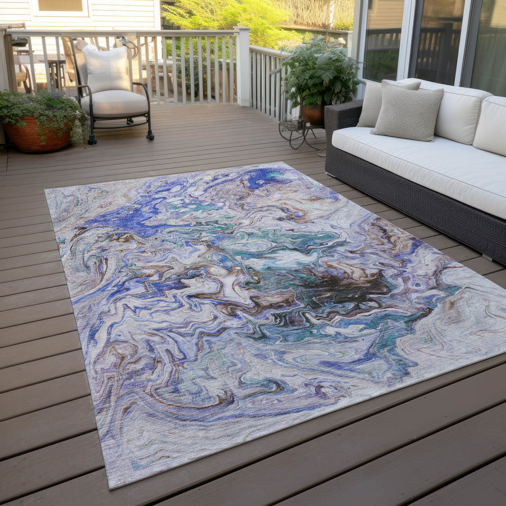9' X 12' Beige Blue And Taupe Abstract Washable Indoor Outdoor Area Rug-7