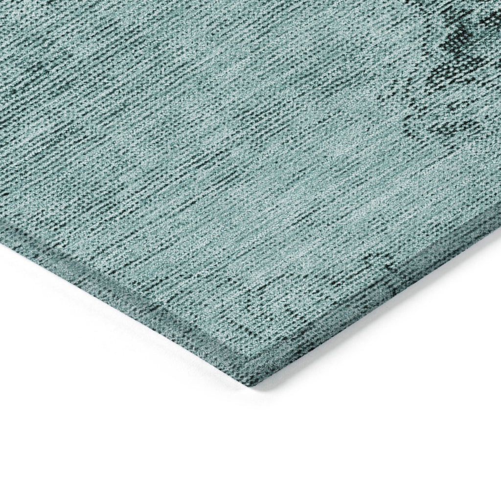 10' X 14' Teal Blue Turquoise And Charcoal Oriental Washable Indoor Outdoor Area Rug-3