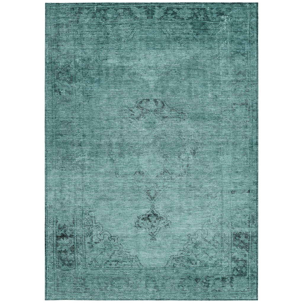 10' X 14' Teal Blue Turquoise And Charcoal Oriental Washable Indoor Outdoor Area Rug-4