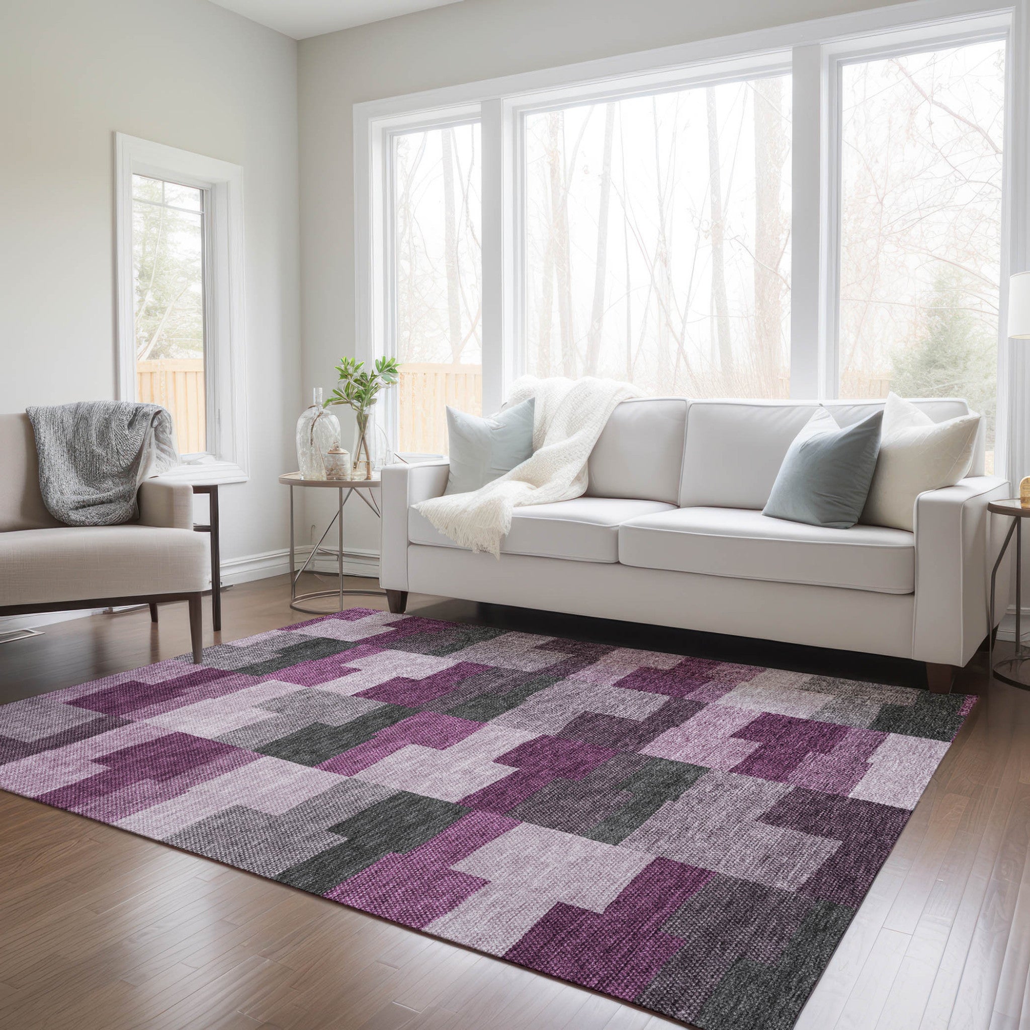 10' X 14' Merlot Mauve And Charcoal Geometric Washable Indoor Outdoor Area Rug-8