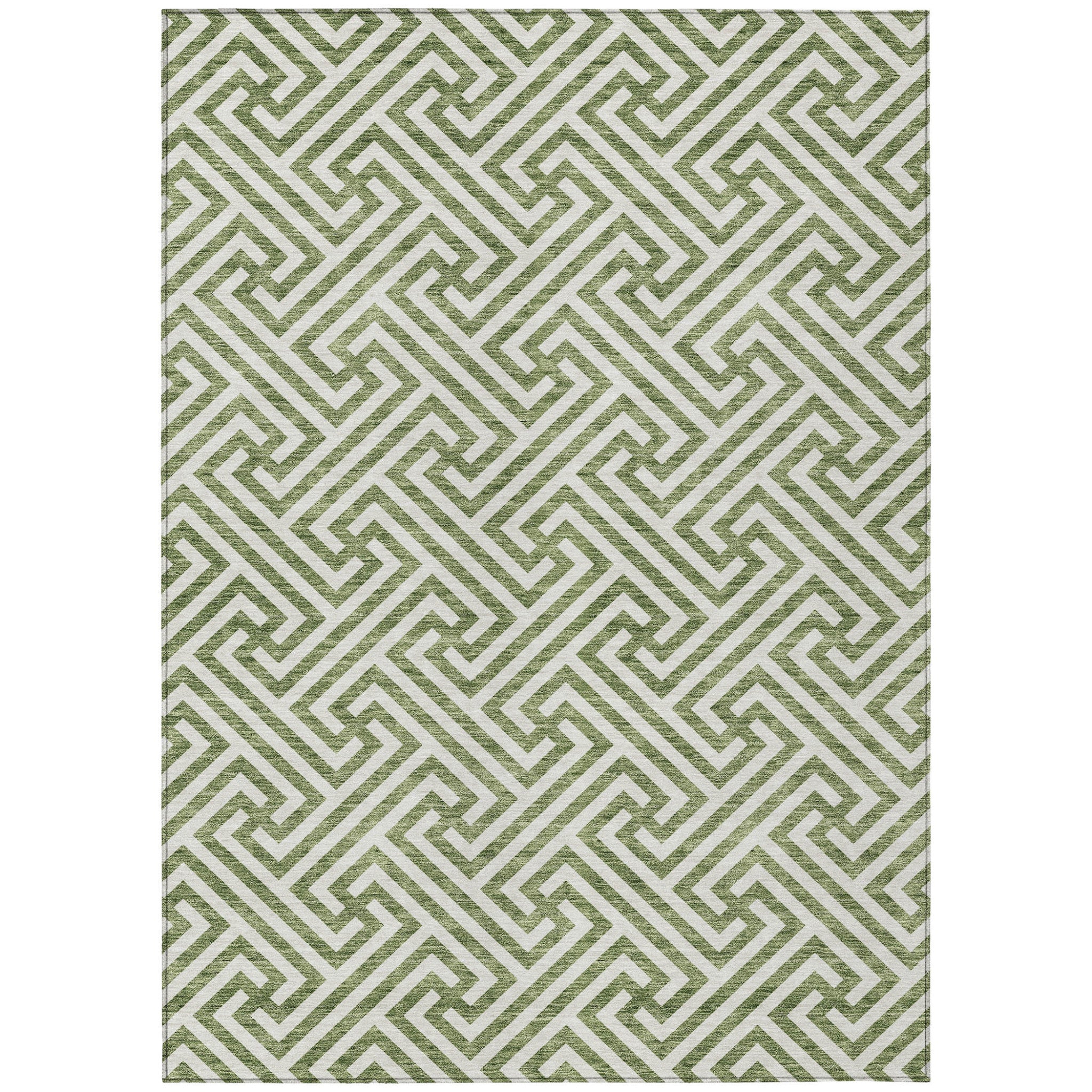 10' X 14' Green And Beige Geometric Washable Indoor Outdoor Area Rug-1
