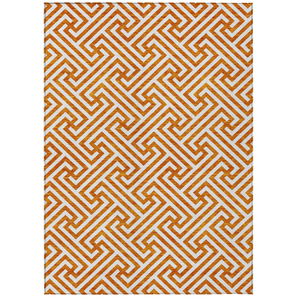 5' X 8' Orange And Ivory Geometric Washable Indoor Outdoor Area Rug-1