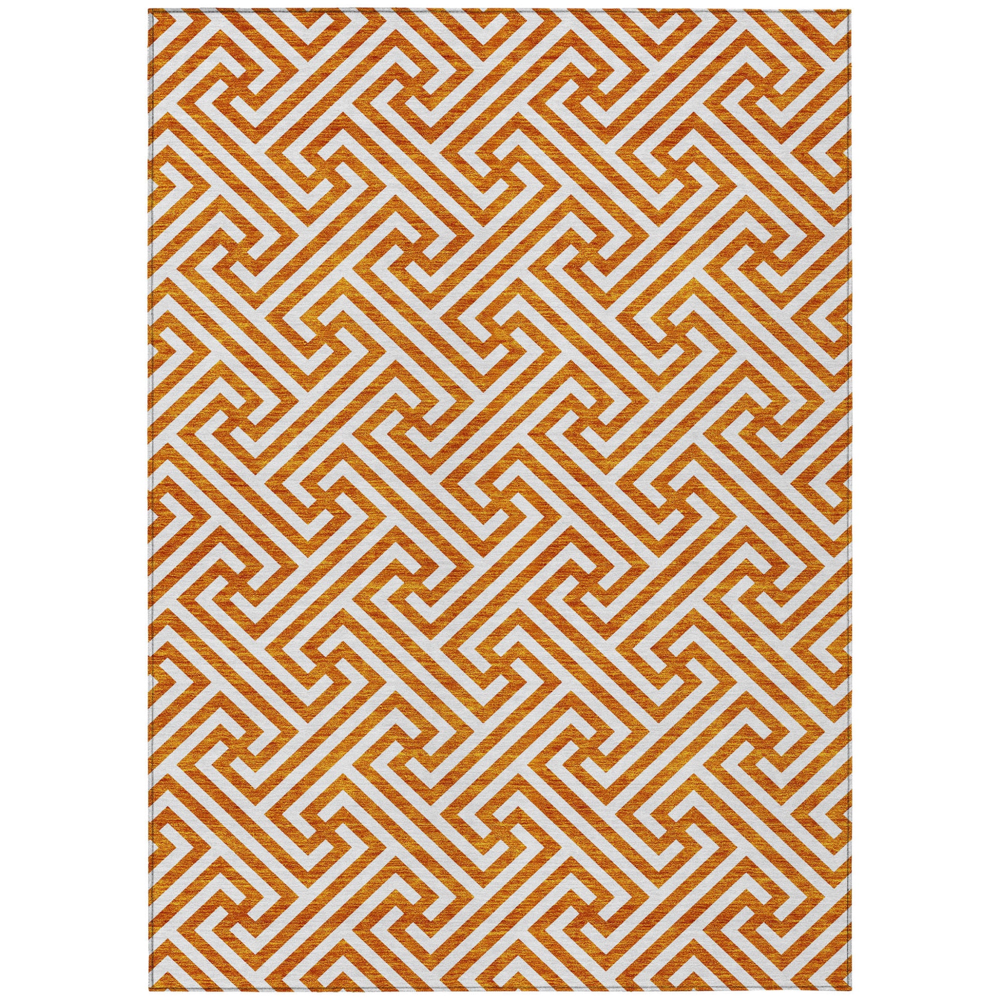 5' X 8' Orange And Ivory Geometric Washable Indoor Outdoor Area Rug-1
