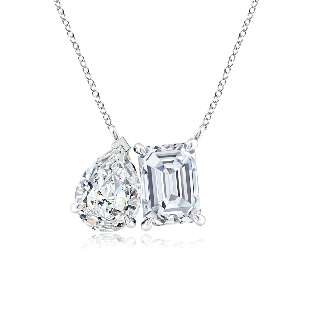 AGI Certified Lab-Grown Emerald-Cut & Pear Diamond Two-Stone Pendant in 14K White Gold – Choice of 1ctw or 2ctw-0