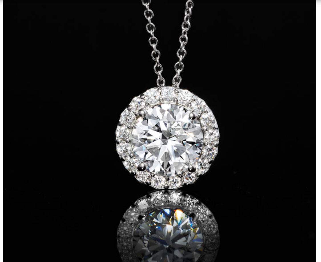 2.00 CTW AGI Certified Lab-Grown Diamond Halo Pendant Necklace in 14kt White Gold-2