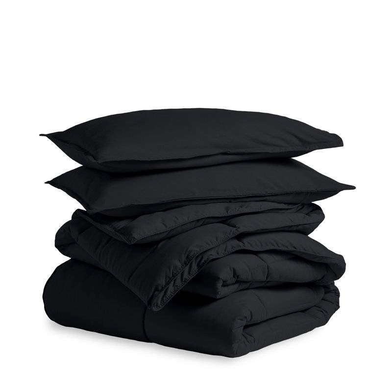 King/Cal King size Luxuriously Soft Down Alternative Comforter Set in Black-1