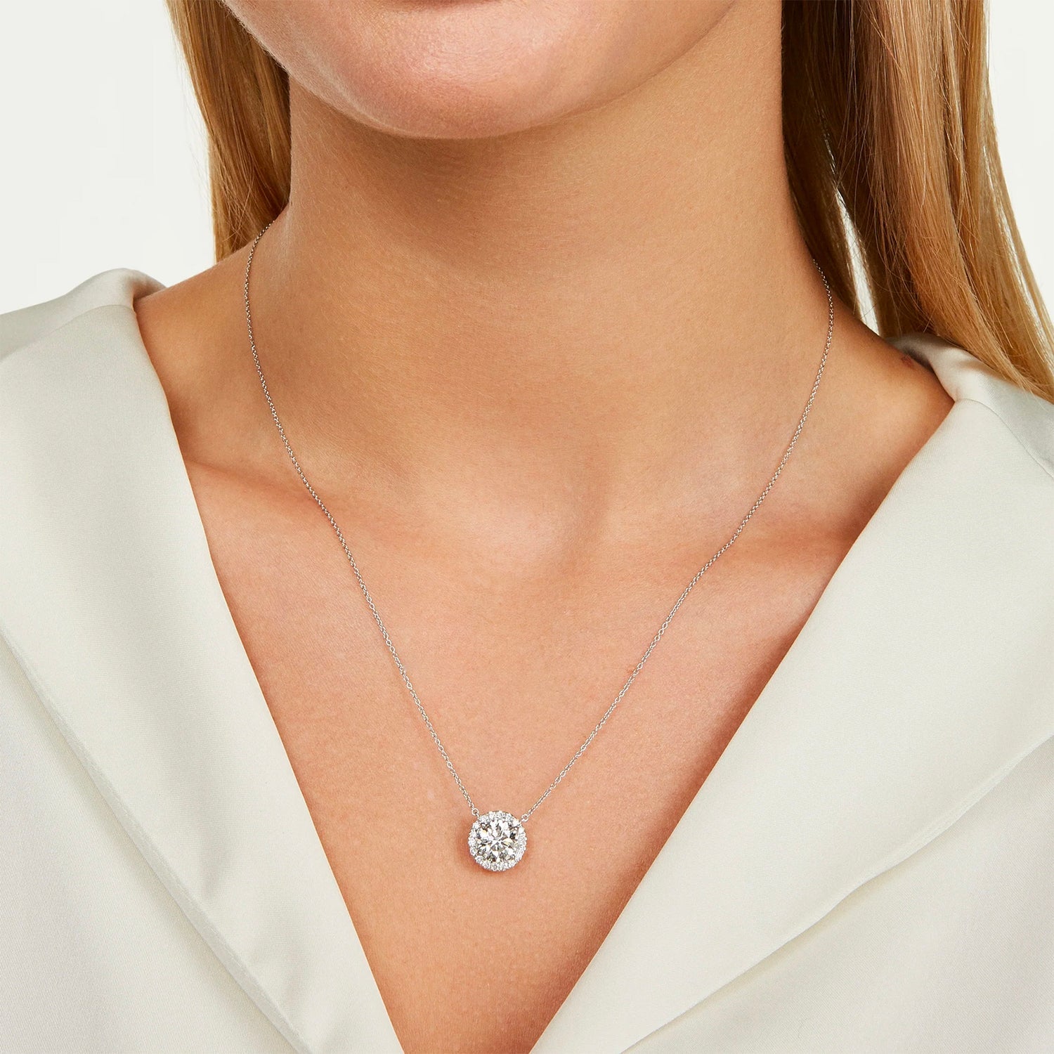 2.00 CTW AGI Certified Lab-Grown Diamond Halo Pendant Necklace in 14kt White Gold-3