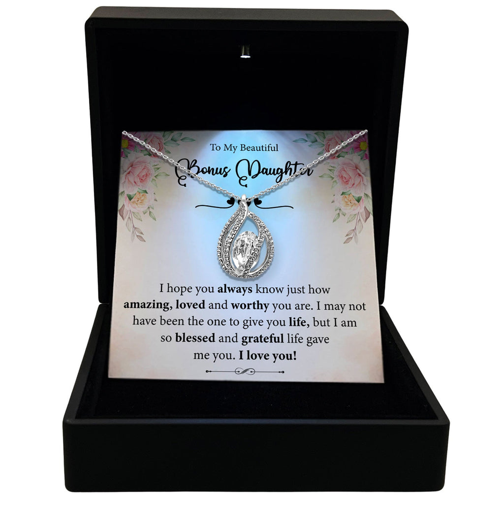 To My Beautiful Bonus Daughter - I am So Blessed Life Gave Me You - Orbital Birdcage Necklace-0