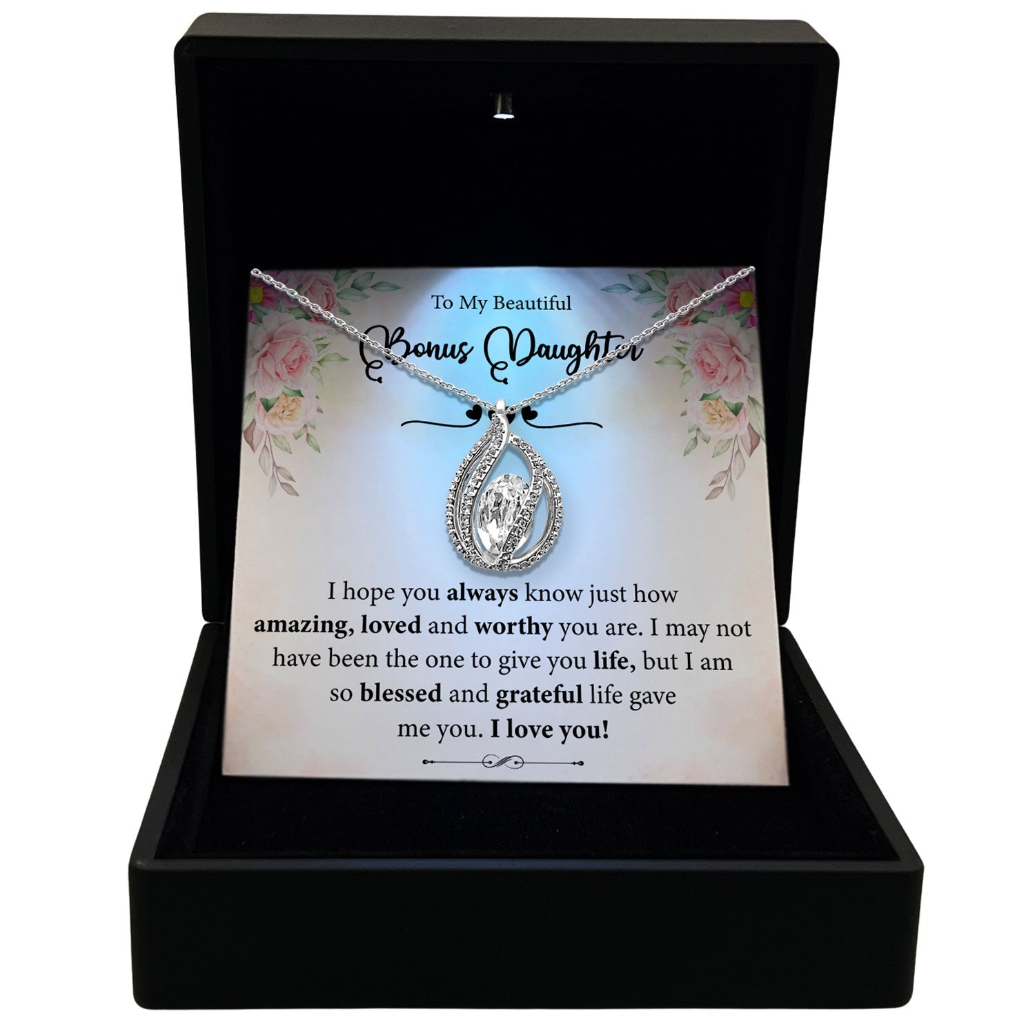 To My Beautiful Bonus Daughter - I am So Blessed Life Gave Me You - Orbital Birdcage Necklace-0